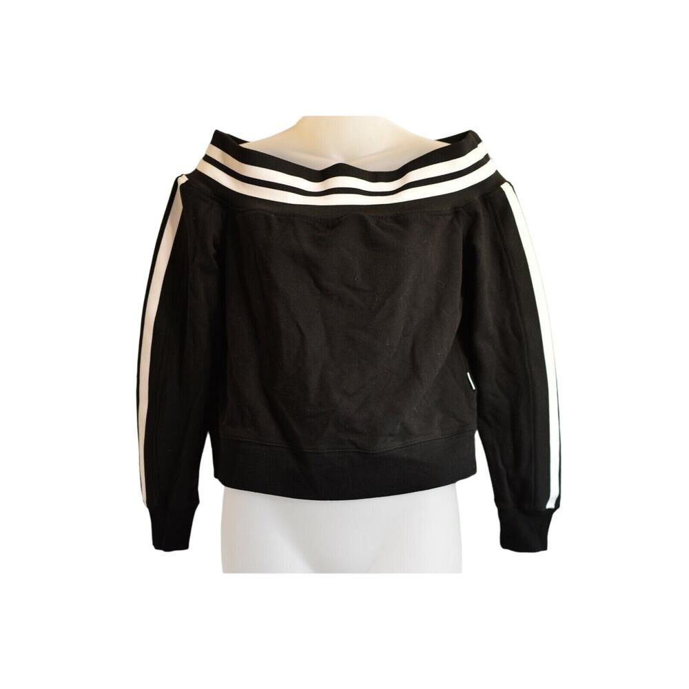 GOOD AMERICAN 2 M Off Shoulder Sweater Top Black White Striped Sweatshirt